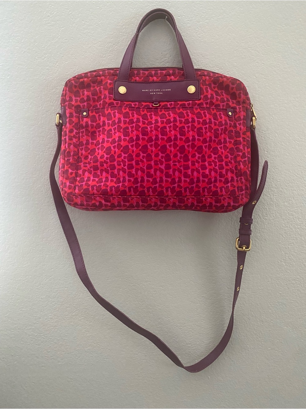 Marc by Marc Jacobs Red Pink Purple Leopard-Print Satchel with Adjustable Strap
